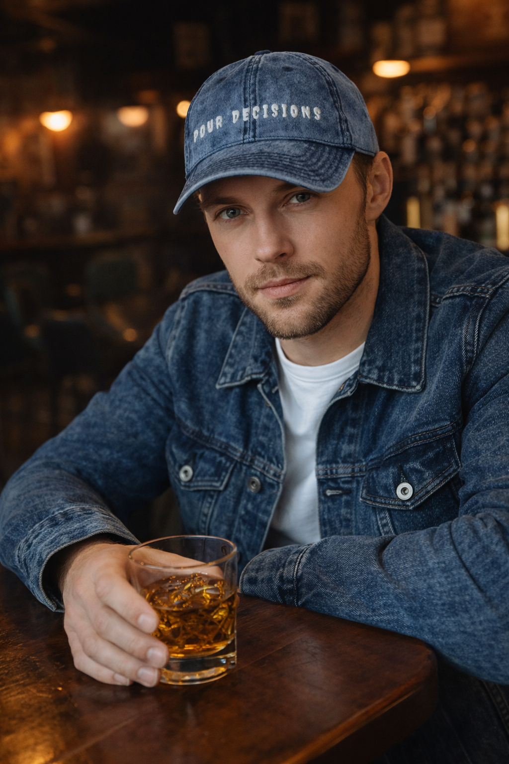 POUR DECISIONS Embrodied Denim Cap