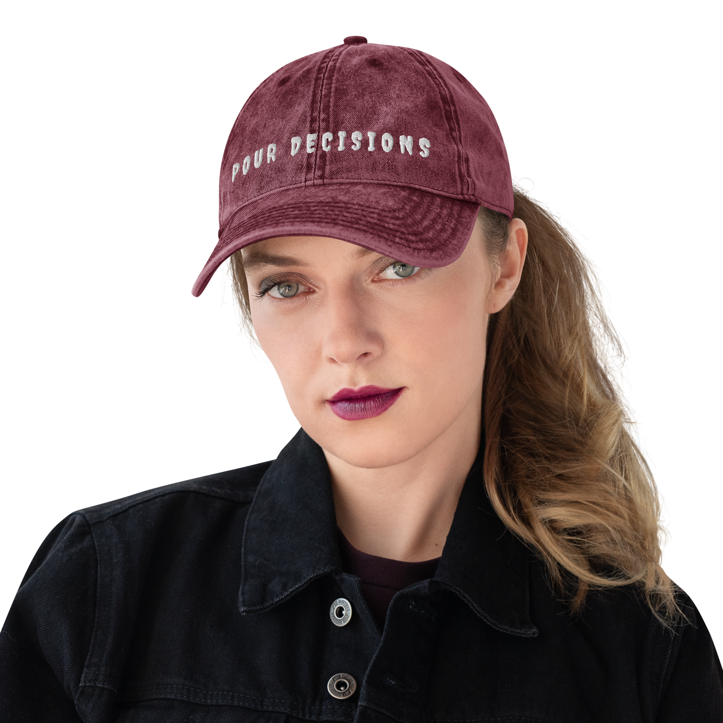 POUR DECISIONS Embrodied Denim Cap